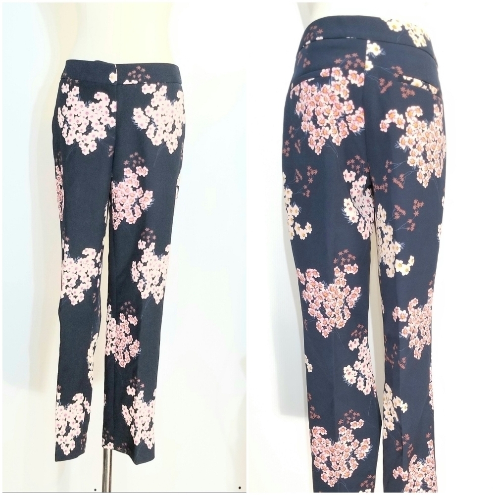 Cynthia Rowley Navy Blue Floral Crop Ankle Pants,  size 6